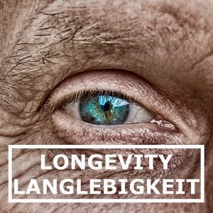 Lebensglück und Longevity. Button zum Themengebiet Longevity Langlebigkeit.