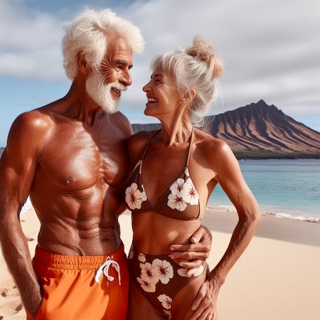 Mit Intervallfasten stehen wir mit 100 Jahren vielleicht so glücklich und verliebt am Strand wie dieses Centenarian Couple.