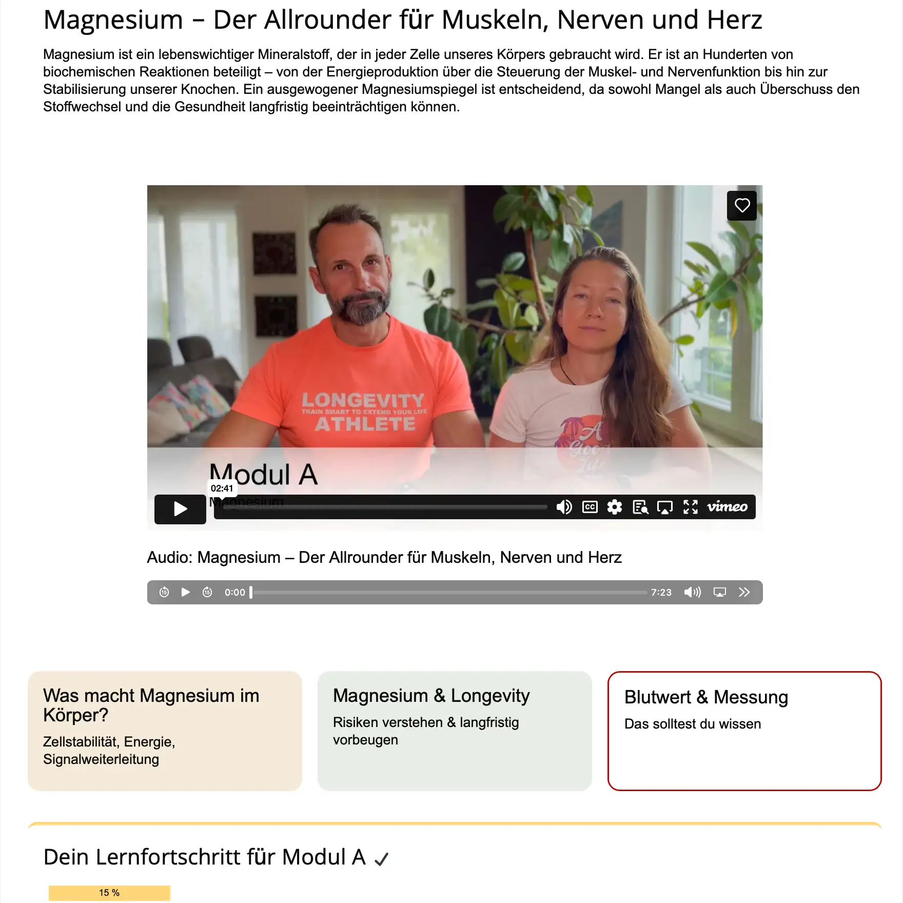 Screenshot aus MMM Modul A: Start der Lektion Magnesium